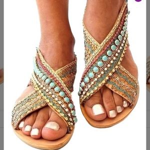 Brand new never worn beaded sandals